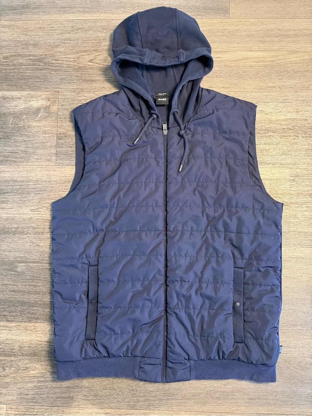 BOSS Navy Quilted Hooded Vest for Men